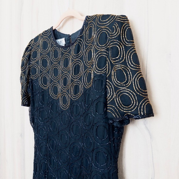 VTG JMC Womens Silk Beaded Dress Size 14 BlackArt Deco Cocktail Gatsby Glam - Picture 10 of 10